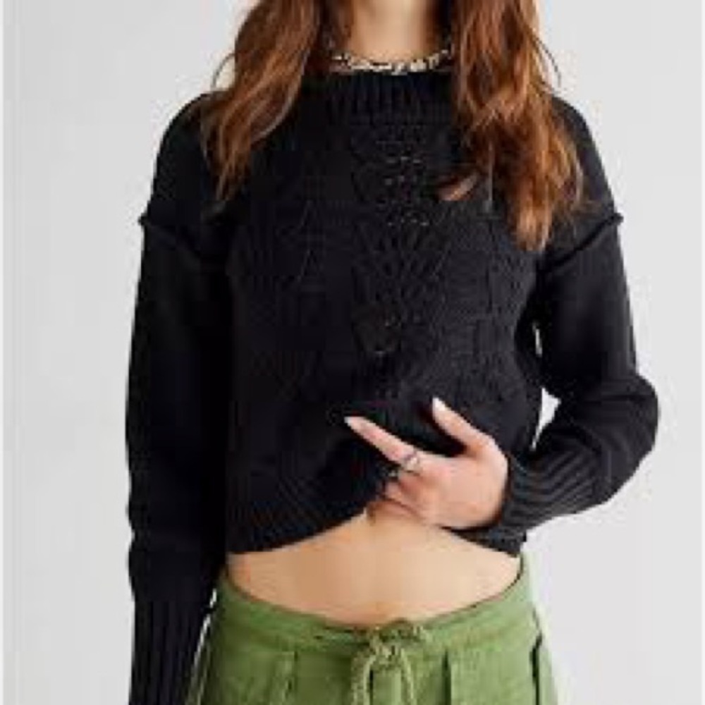 Free people easy street Black Cable Knit Sweater